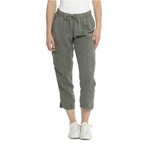 C And C California Linen Pants XL Blue Faded Wide Leg High Rise Cargo Pockets